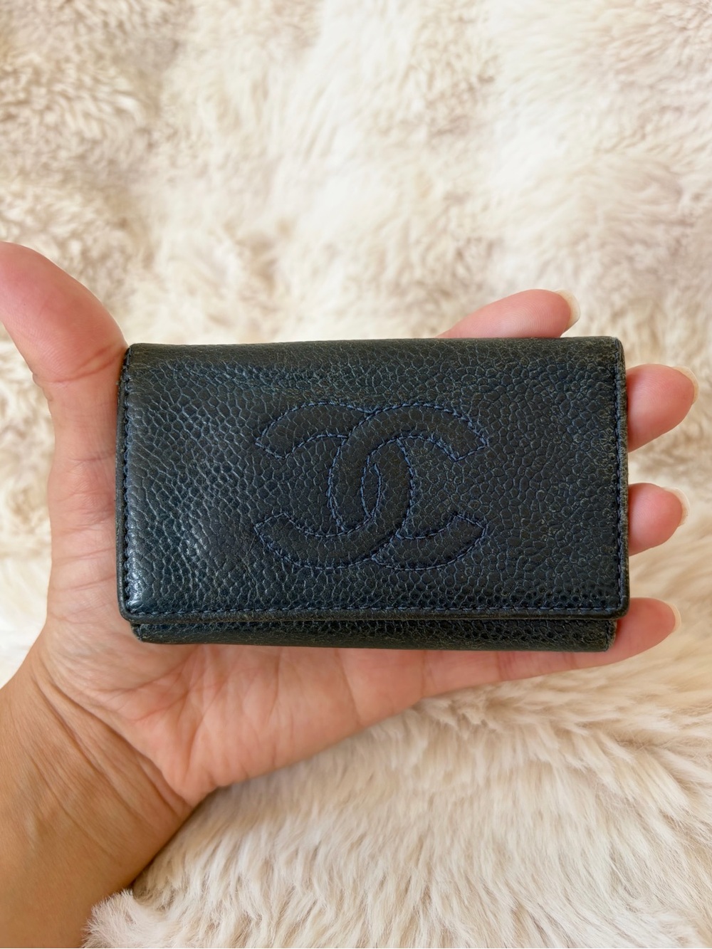 Chanel Dark Blue Caviar Leather Key Case